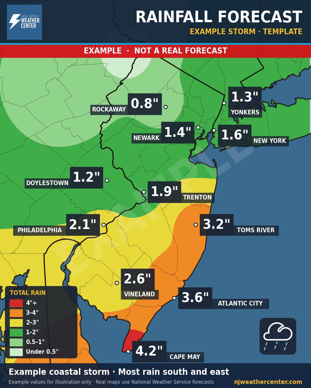 Example: 3-day rainfall totals map